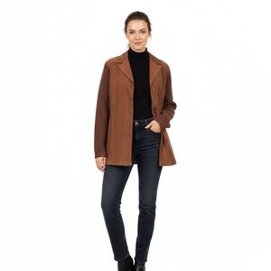 Valerie Separates Brown Suede Leather & Merino Wool Knit Jacket - Size S